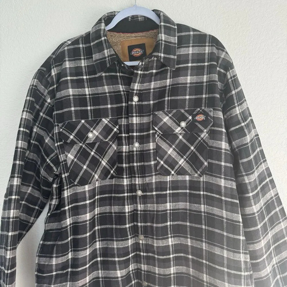 Dickies Mens Sherpa Lined Flannel Shirt Large Plaid Black - Picture 3 of 10